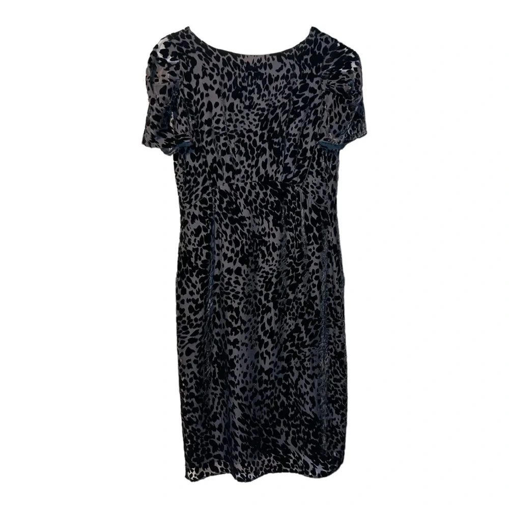 L’AGENCE Black Velvet Leopard Burnout Sheath Cocktail Dress Size 2 - Picture 2 of 9